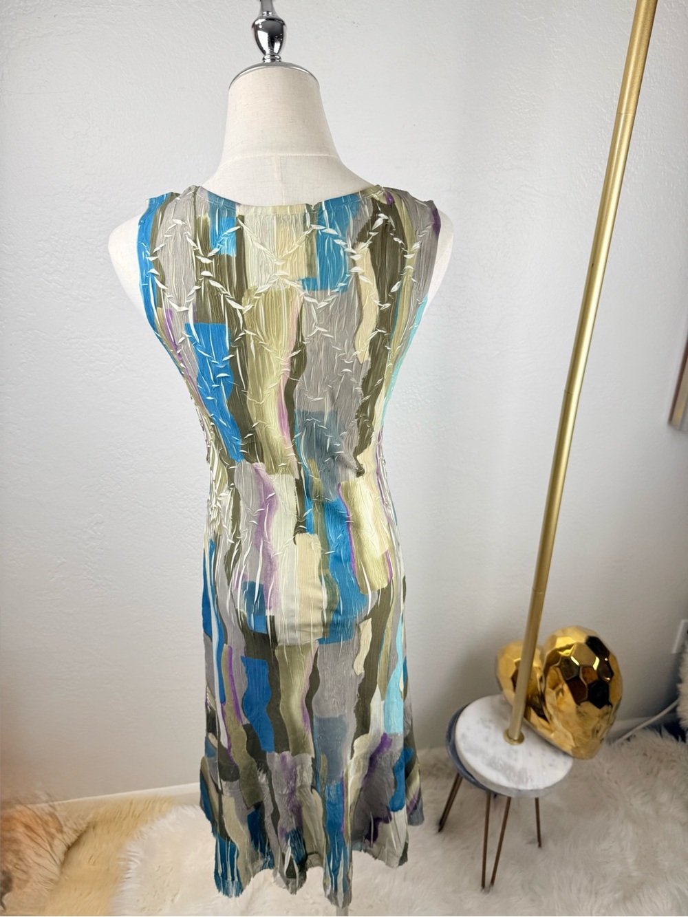 Komarov WhimsiGoth Hand Pleated Abstract Midi Dress Blue Green Purple S USA - Picture 10 of 14
